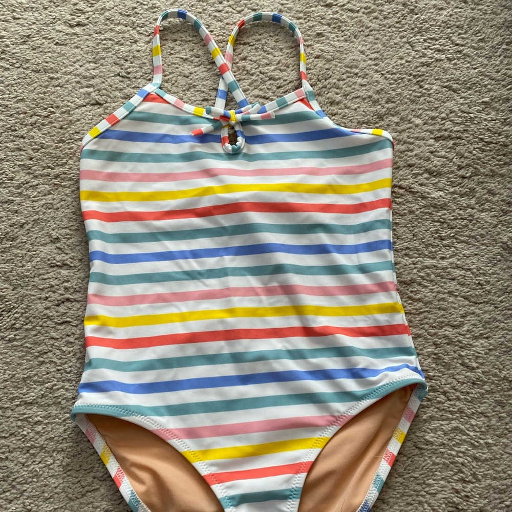 Crewcuts Striped Rainbow One-Piece Swimsuit - Blue, Pink, Yellow, Red, Green